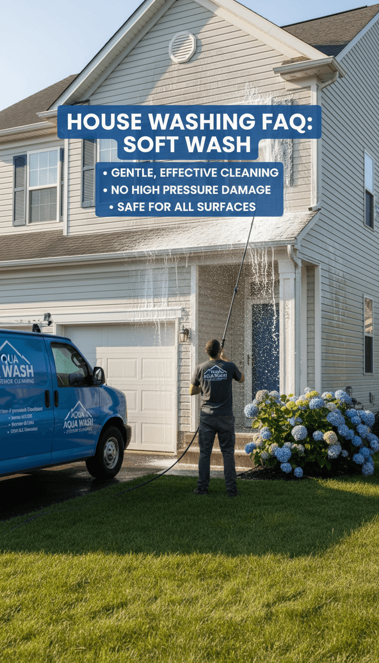 Technician soft washing a Fort Worth home exterior with low pressure